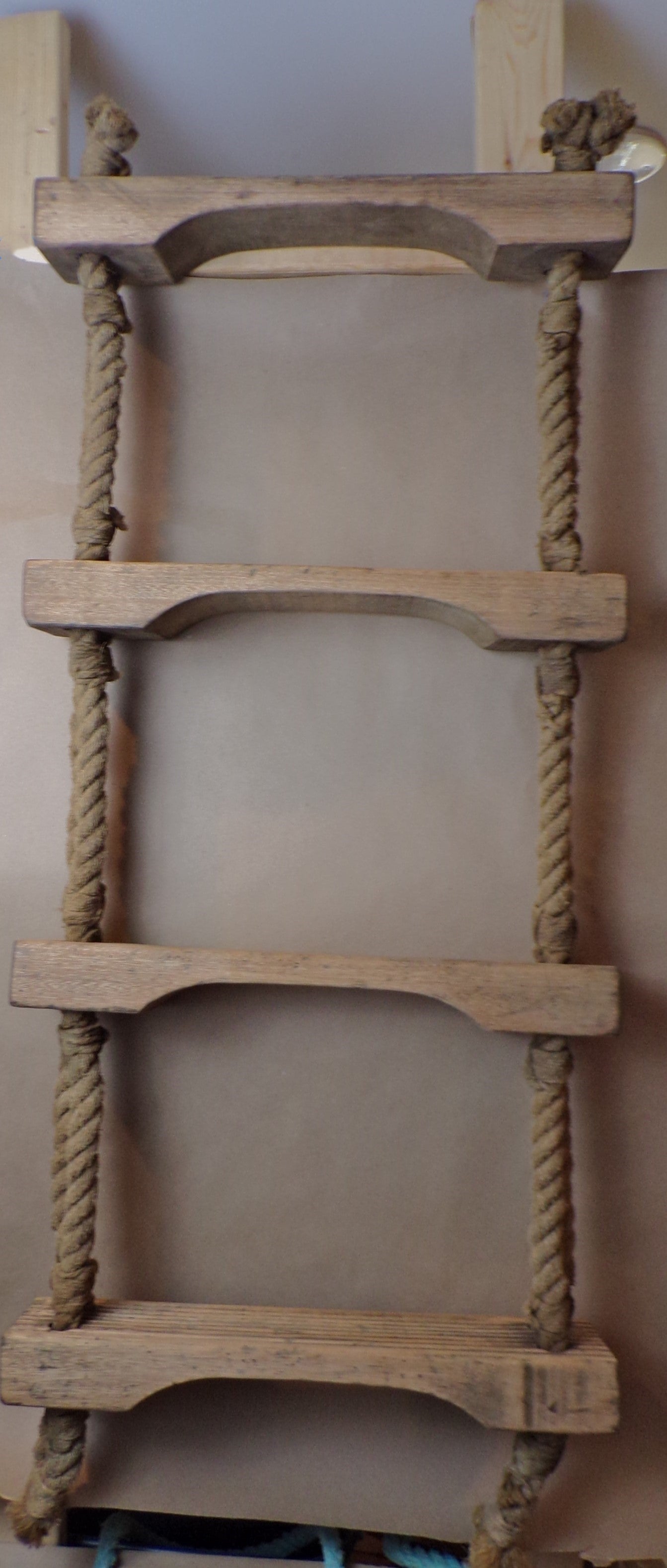 Rope and Teak Wood Authentic Jacob's Ladder Shelving Unit, 4 Tier