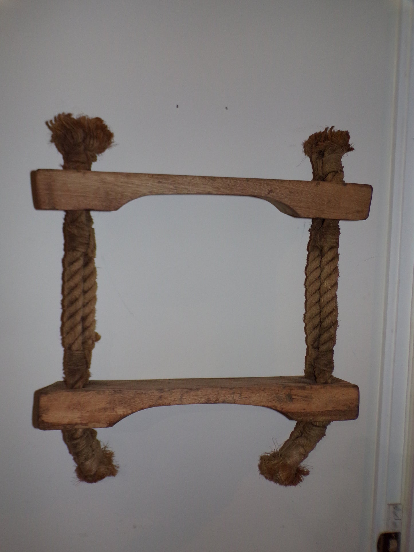 Rope and Teak Wood Authentic Jacob's Ladder Shelving Unit, 2 Tier - Annapolis Maritime Antiques