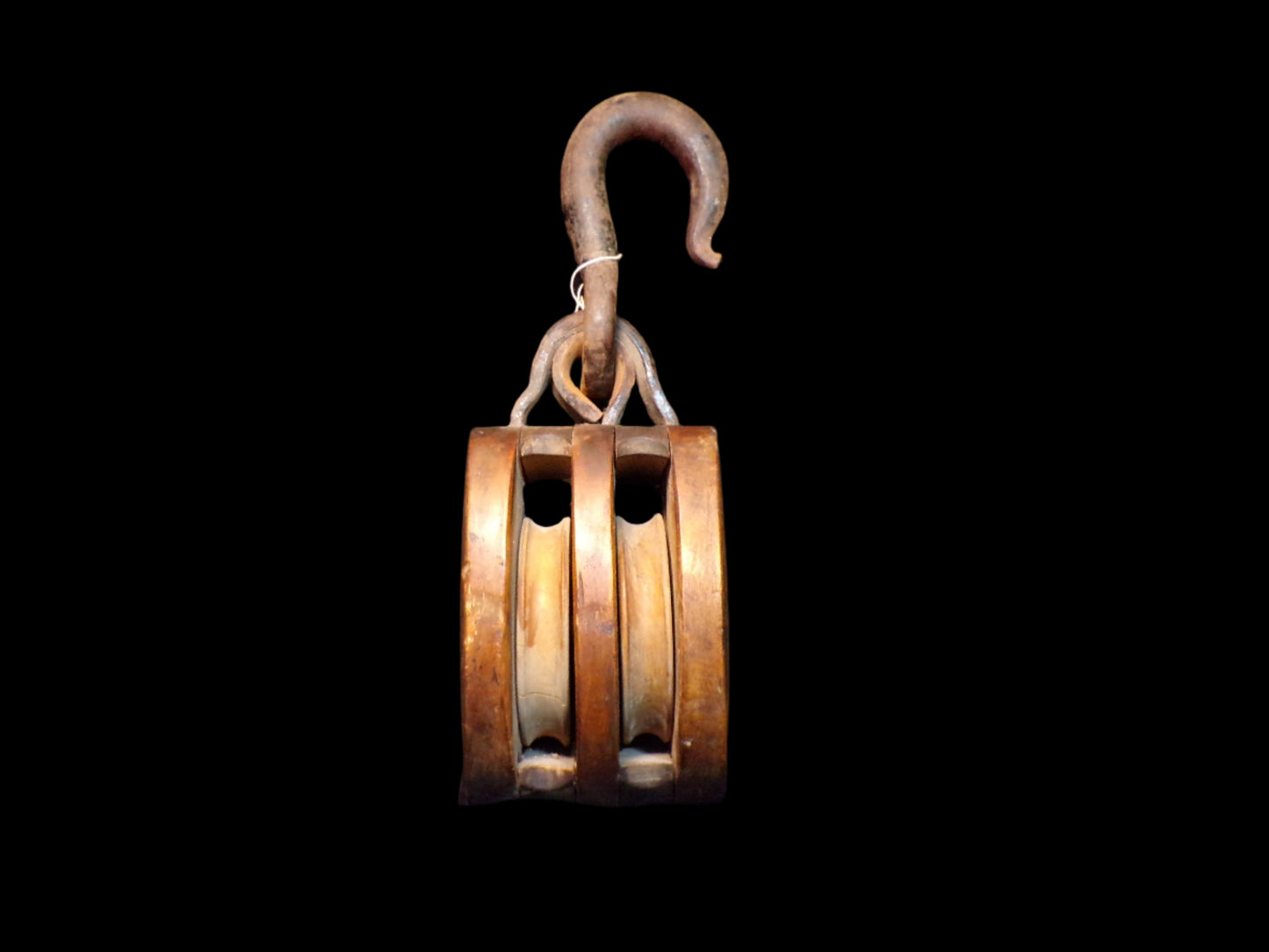 Double Sheave Wooden Block with Open Hanging Hook