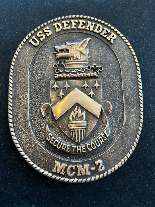 USS Defender MCM-2 Solid Brass Plaque