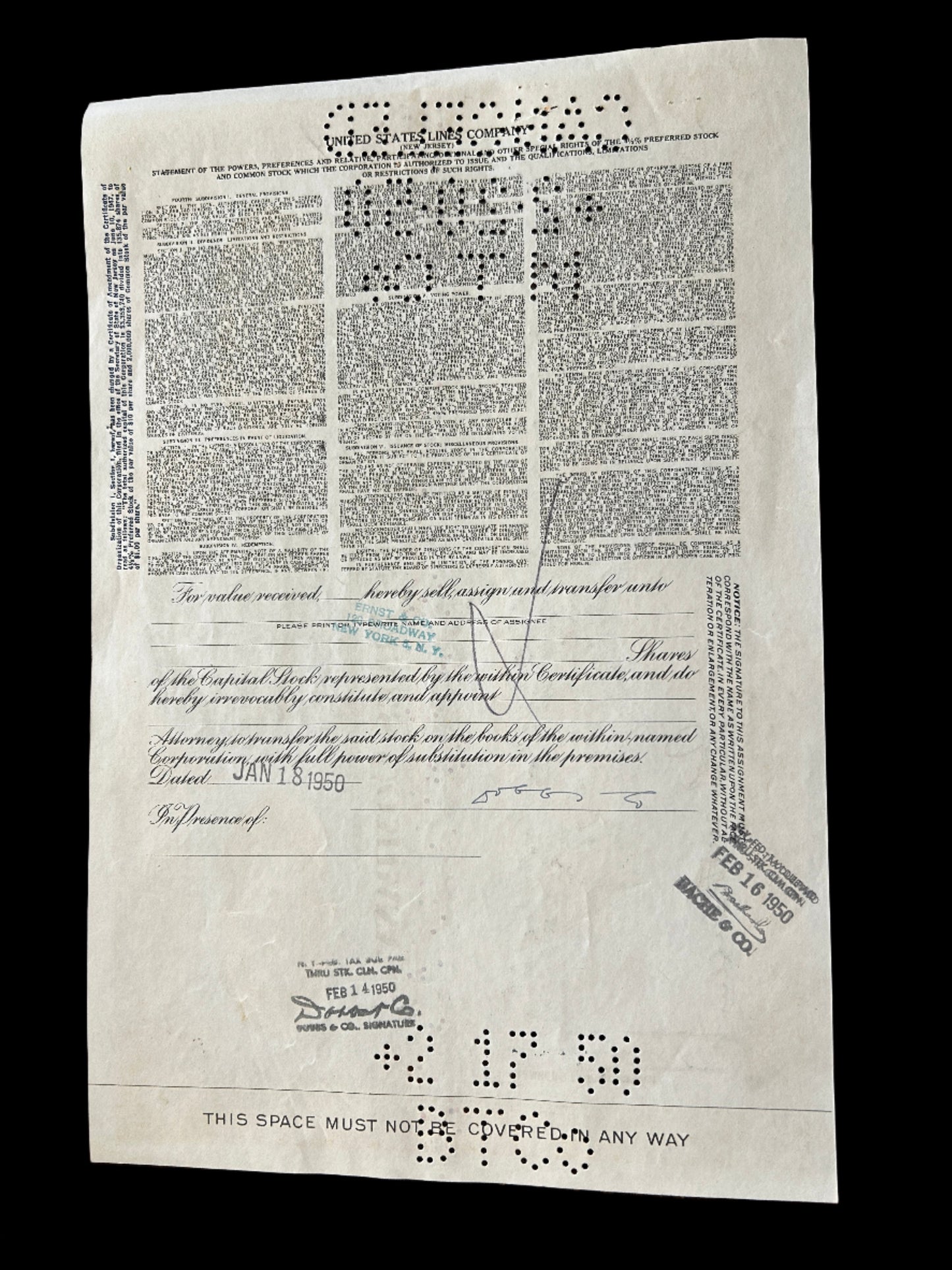 United States Lines Company Stock Certificate - 100 Shares