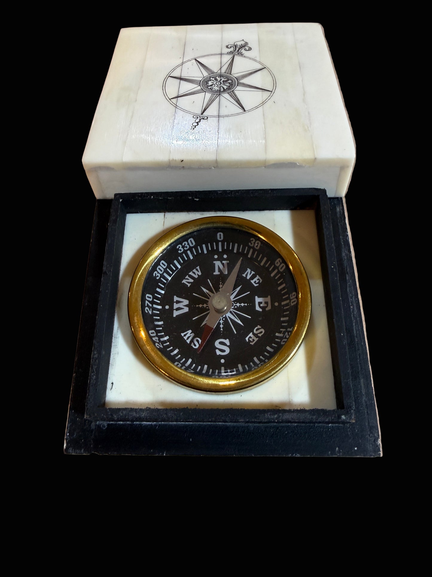 Bone Inlay Compass Box – 3″ Square Nautical Gift