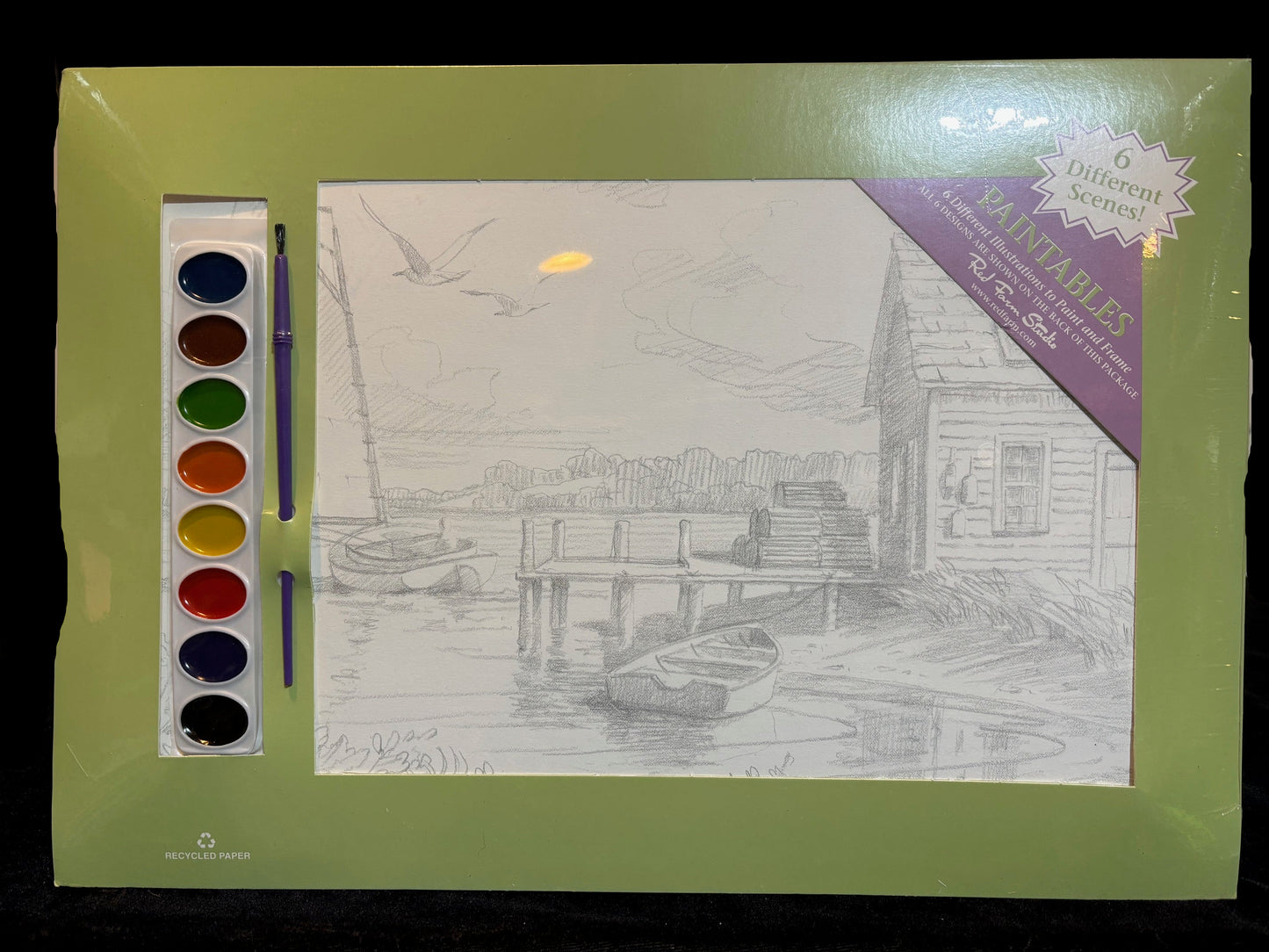 Paintables Watercolor Painting Set – Coastal Dock Harbor Scene – Pre-Drawn Art Kit - Annapolis Maritime Antiques