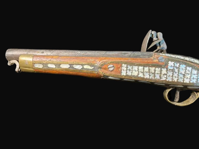 #Ottoman / Balkan Style Flintlock Pistol with Bone Inlay Decoration - Annapolis Maritime Antiques