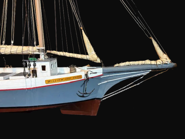Handcrafted Wooden Three-Masted Schooner Model – Nautical Sailing Ship Display - Annapolis Maritime Antiques
