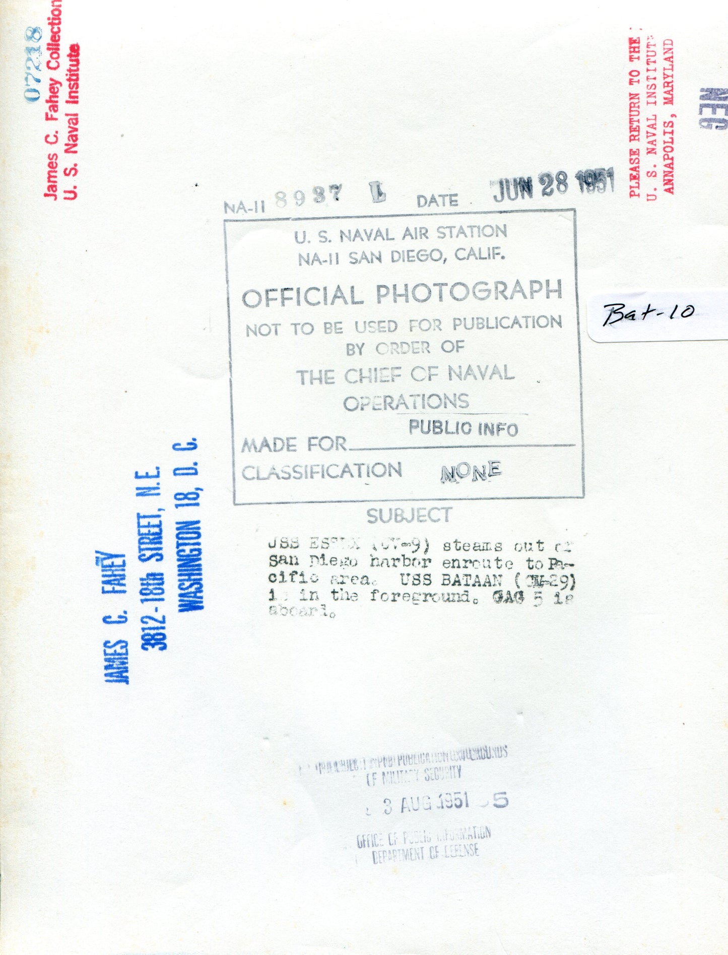 USS Bataan (CVL-29) Aircraft Carrier