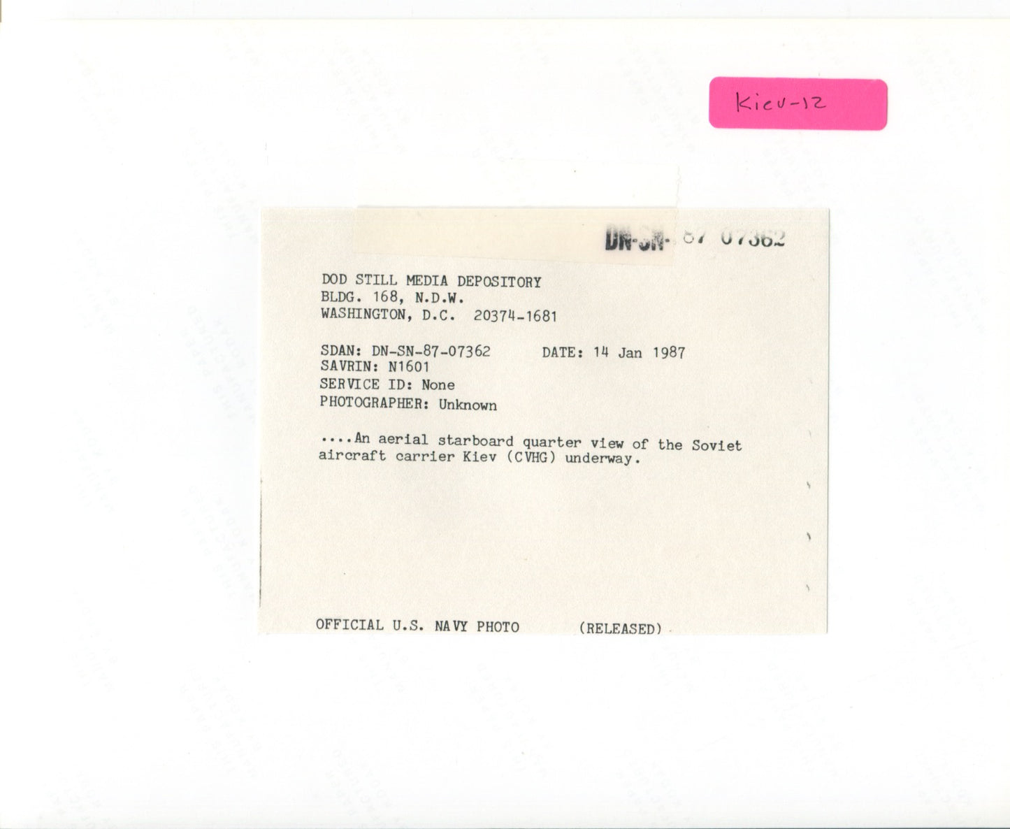 Official U.S. Navy photo of Soviet aircraft carrier Kiev underway. - Annapolis Maritime Antiques