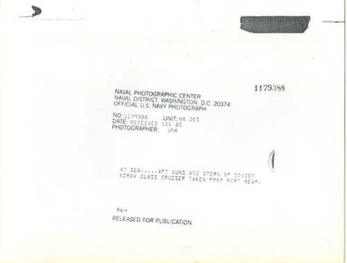 Official U.S. Navy photo the Soviet nuclear powered missile cruiser Kirov. - Annapolis Maritime Antiques