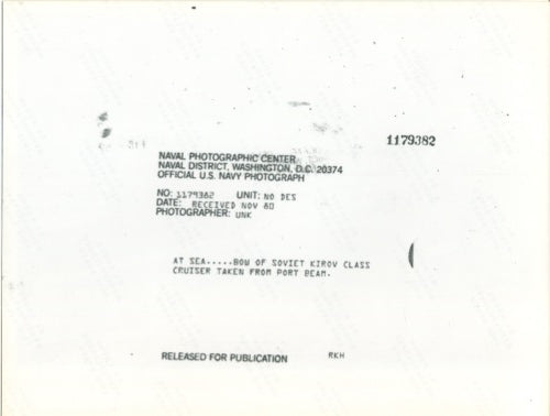 Official U.S. Navy photo the Soviet nuclear powered missile cruiser Kirov. - Annapolis Maritime Antiques