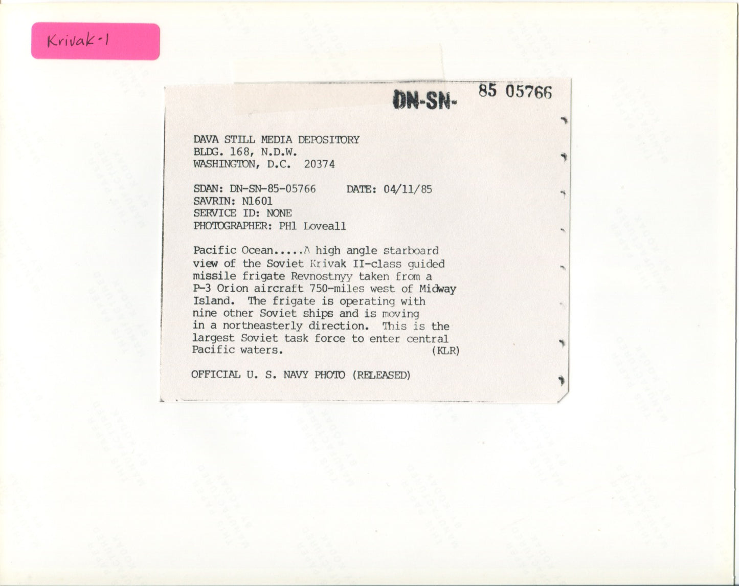 Official U.S. Navy photo of Soviet Krivak I class frigate Restovinyy - Annapolis Maritime Antiques