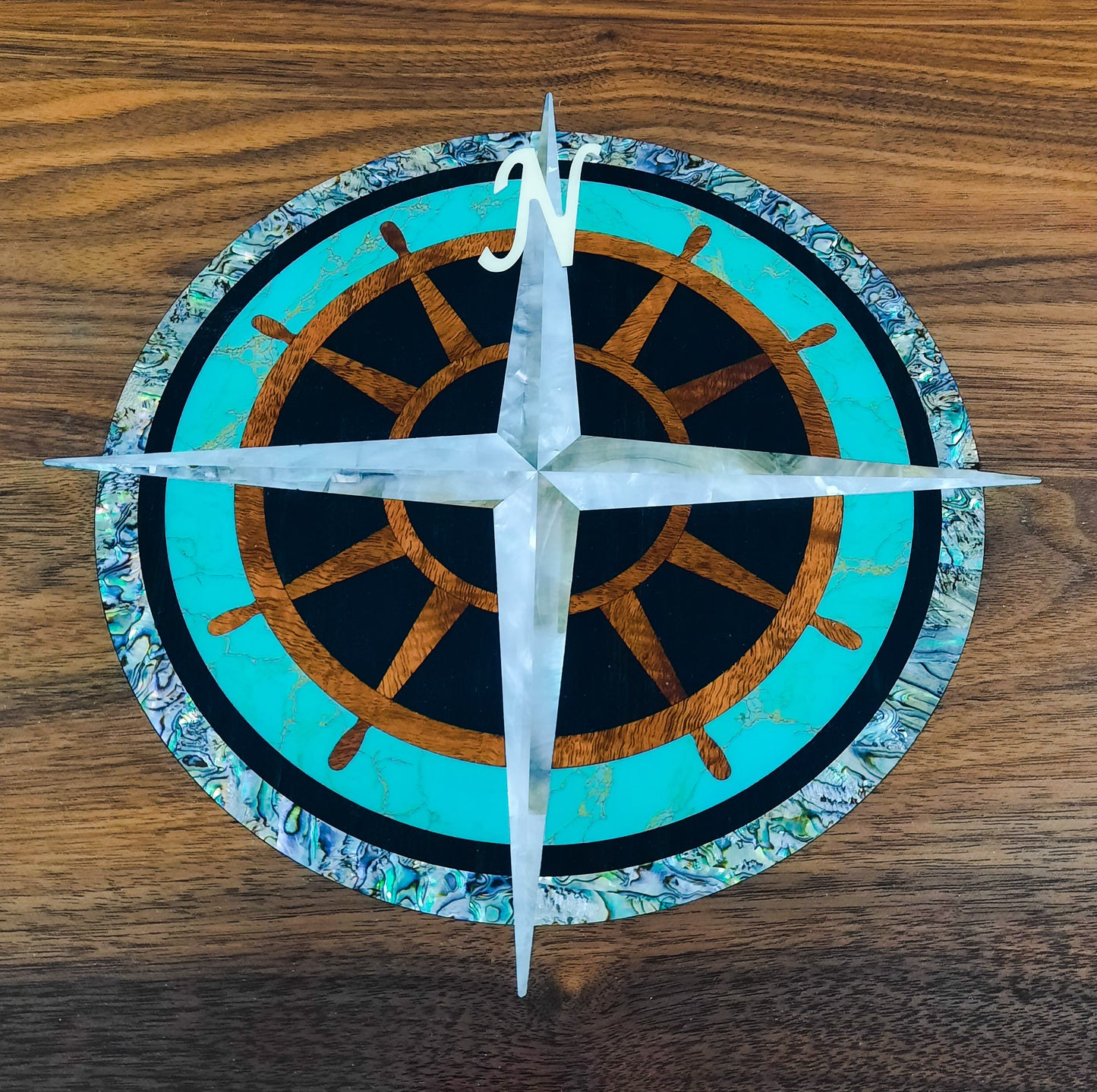Coffee Table with Mother of Pearl Compass Inlay