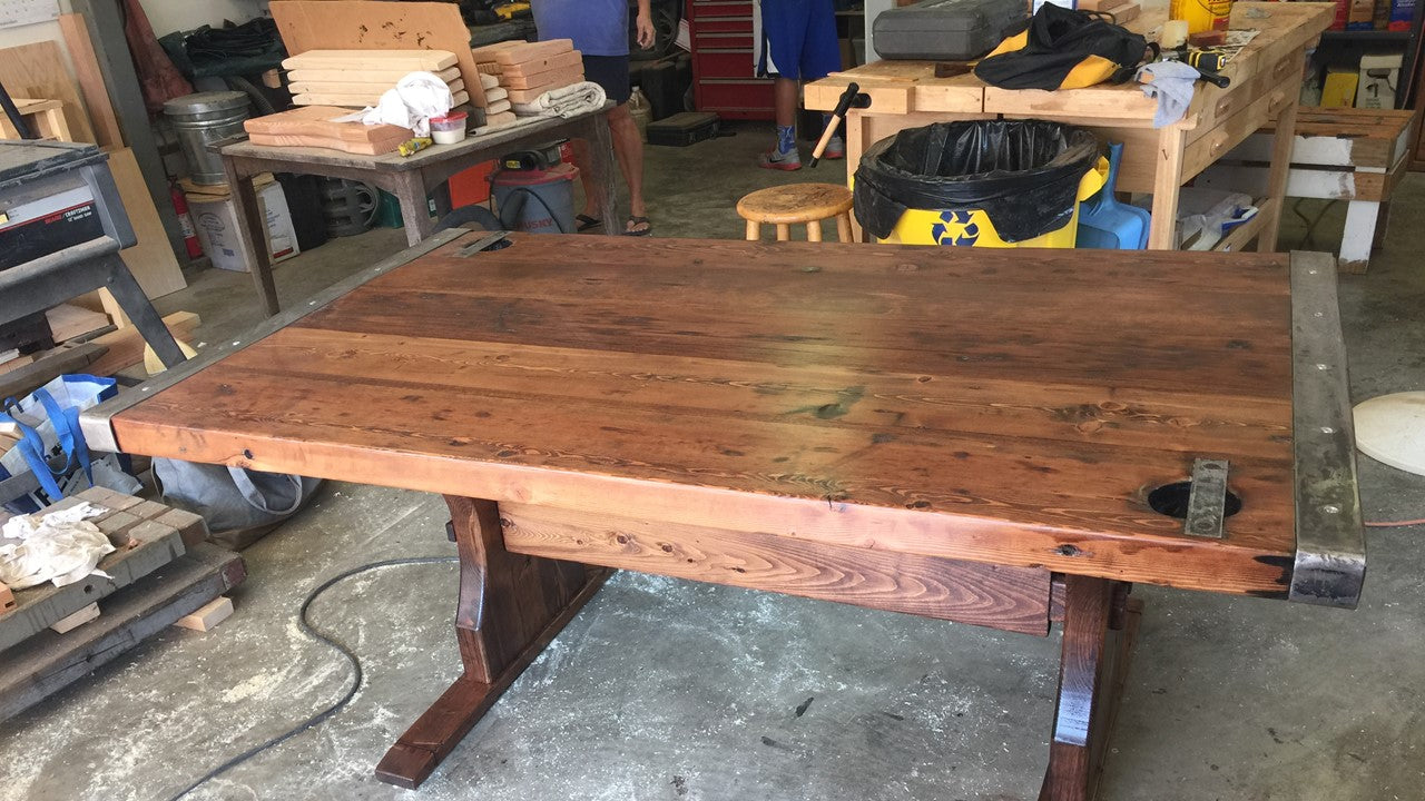 Liberty Ship Hatch Cover Table w/Custom Trestle Base - Annapolis Maritime Antiques