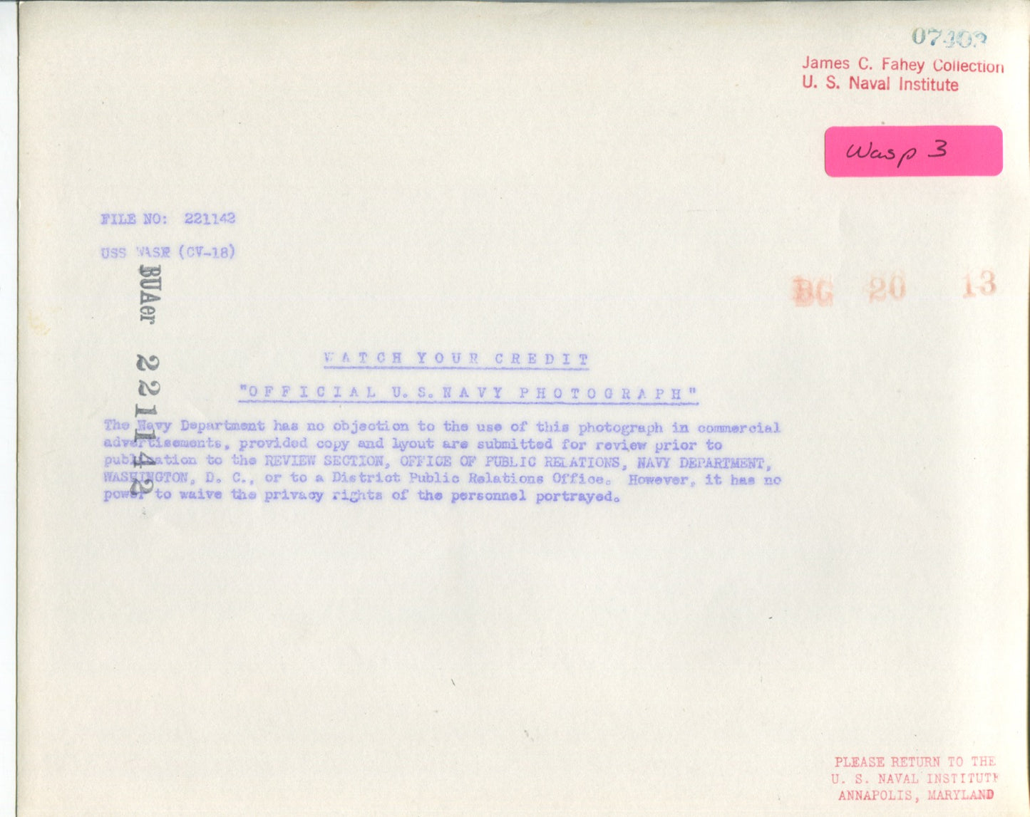 Official Navy Photo of WWII era USS Wasp (CV-18) Aircraft Carrier - Annapolis Maritime Antiques