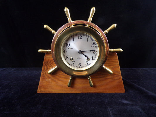 Chelsea Ship's Bell Clock with Saddle and Key, Runs! Ship's Wheel Clock