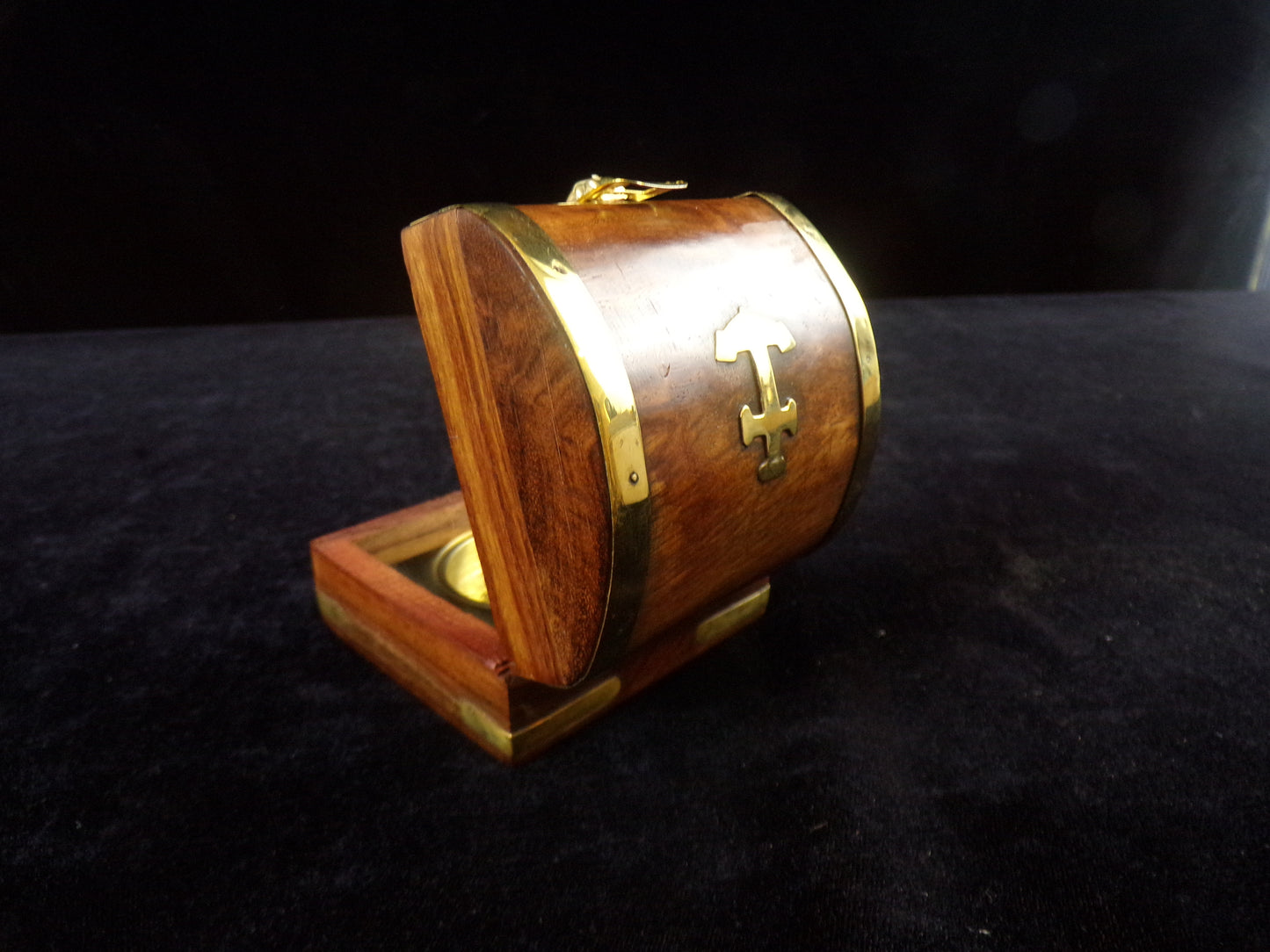 Compass in Domed Box, Brass Accents