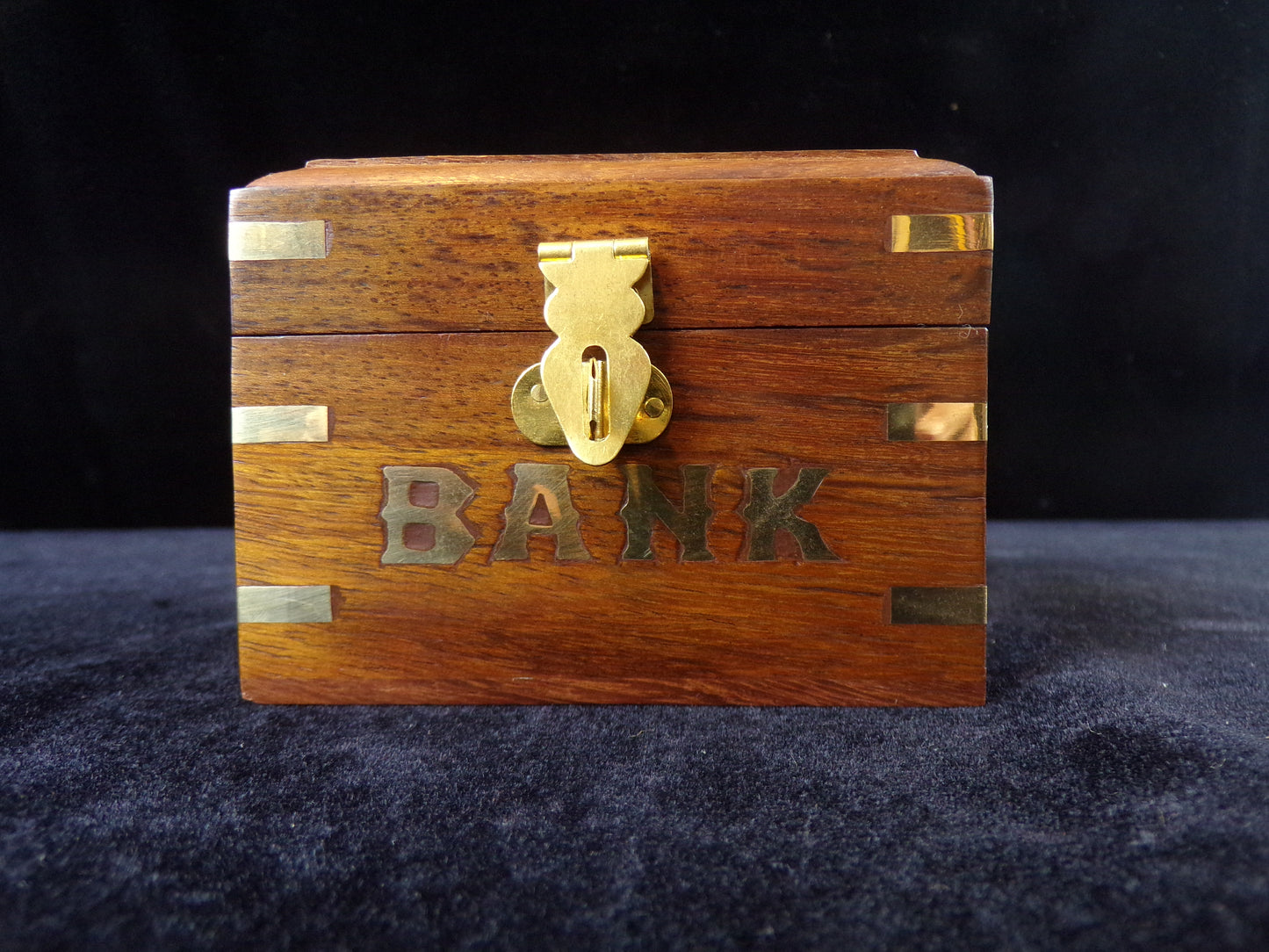 Wooden Bank with Brass Accents