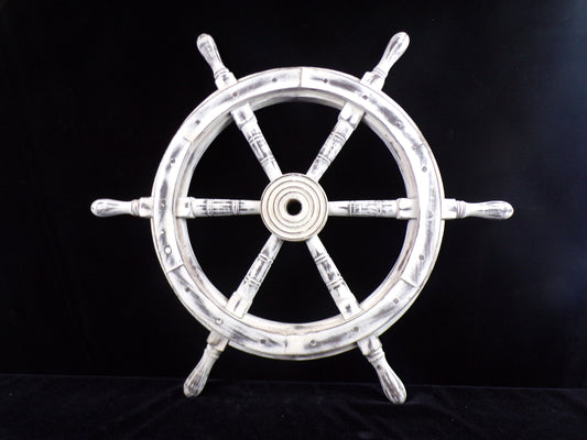 Ship's Wheel, 24" Diameter, Distressed White