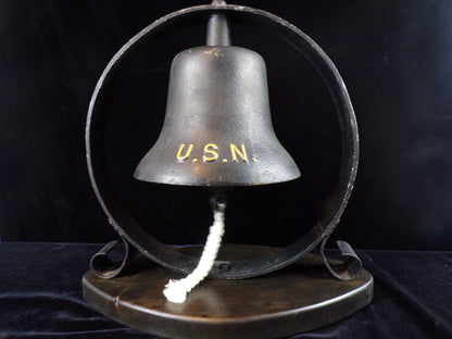 US Navy Cast Iron Bell, Mounted on Hardwood