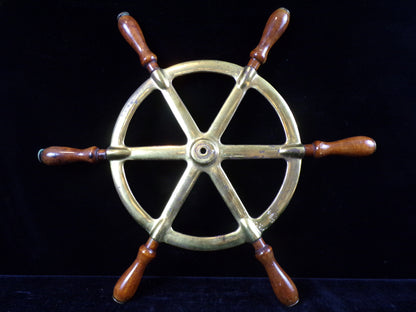 Ship Wheel, 16 3/4" Brass Spokes with Six Wooden Spoke Handles