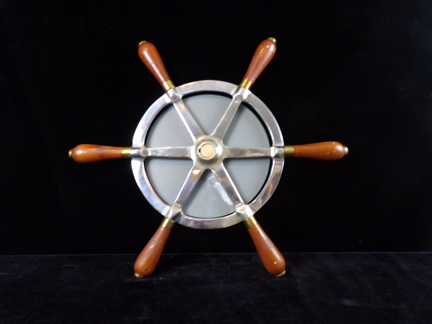Ship Wheel, 17 1/4" Chrome Faced and Chrome Spokes with Six Wooden Spoke Handles