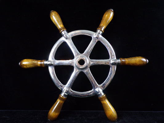 Ship Wheel, 16" Chrome with Six Wooden Spoke Handles