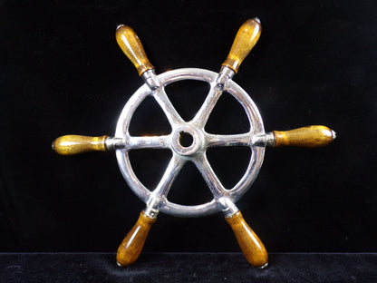 Ship Wheel, 16" Chrome with Six Wooden Spoke Handles