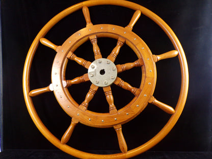 Authentic Ship Wheel, 31 1/2" Wooden Spokes, Solid Brass Hub, circa late 1800s