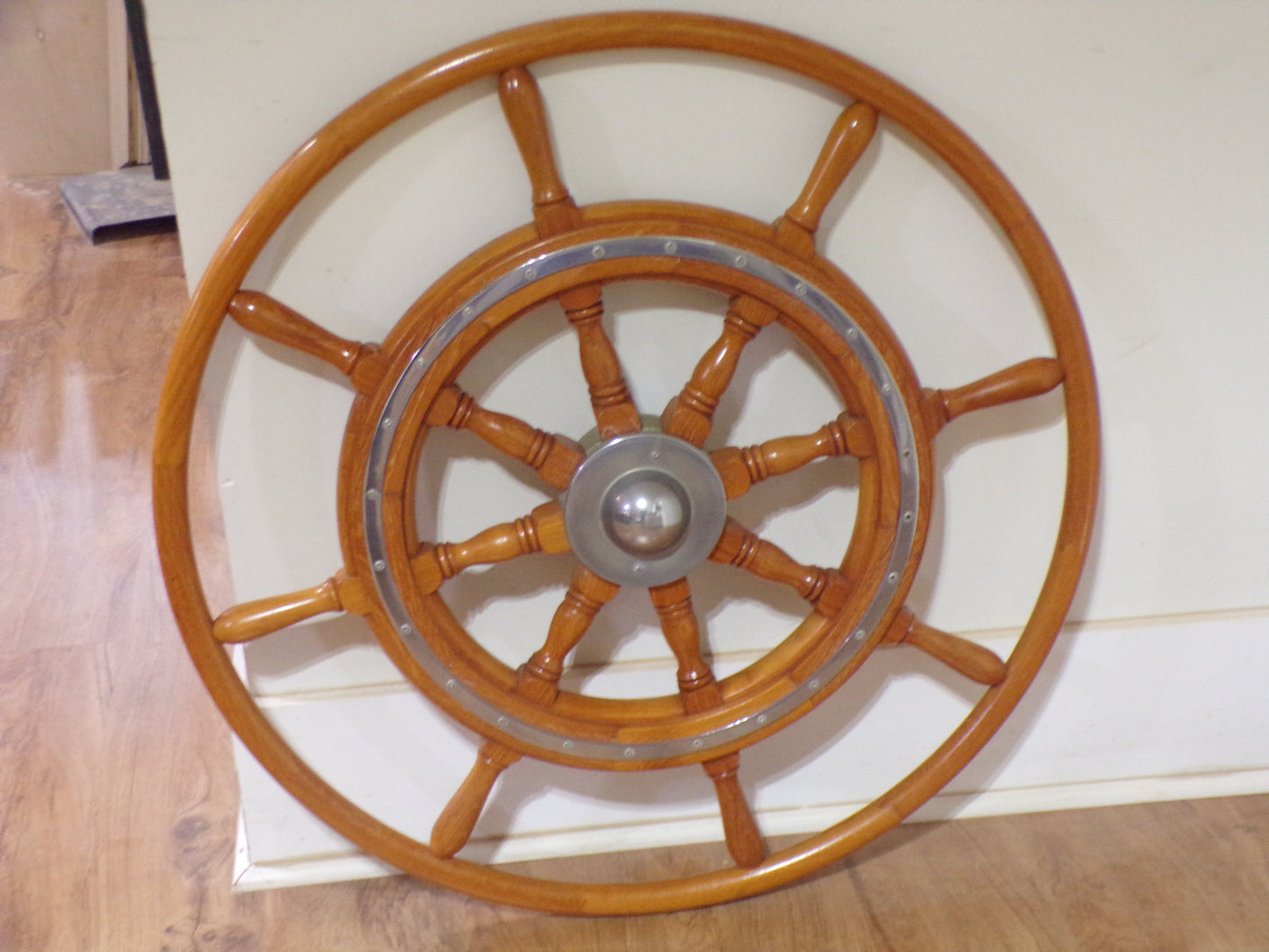 Authentic Ship Wheel, 31 1/2" Wooden Spokes, Solid Brass Hub, circa late 1800s