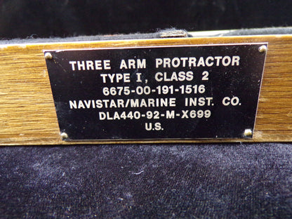 Three Arm Protractor Type I Class 2 Marine Instrument Co, US Navy WWII