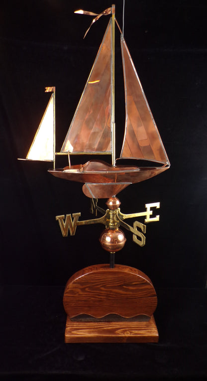 Refurbished Copper Full Size Sailboat Weathervane Artwork