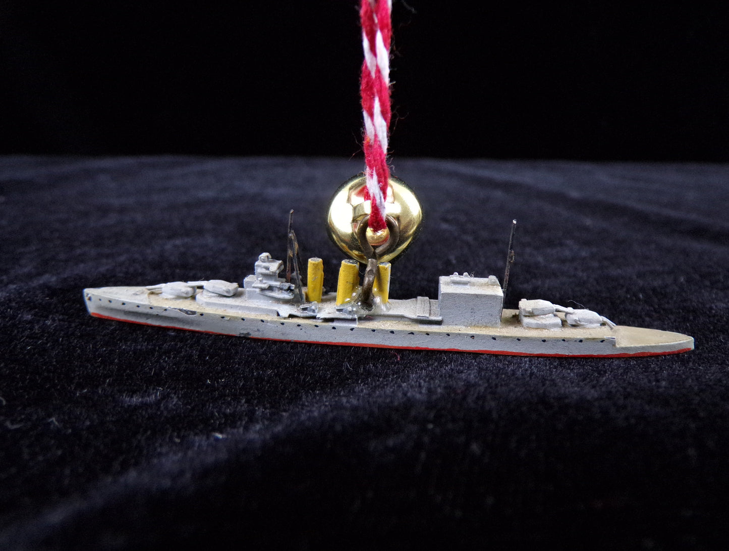 WWII Era Miniature Metal Ship Christmas Ornament: Ready-to-hang
