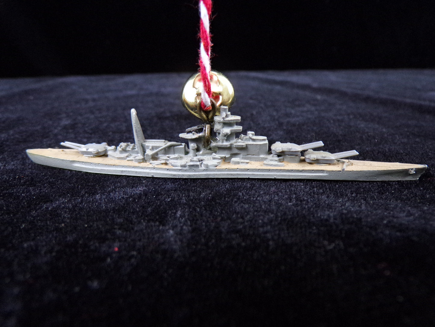 WWII Era Miniature Metal Ship Christmas Ornament: Ready-to-hang