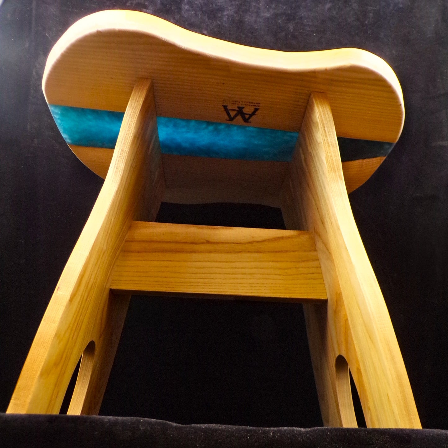 Wooden Stool with Blue Swirled Resin