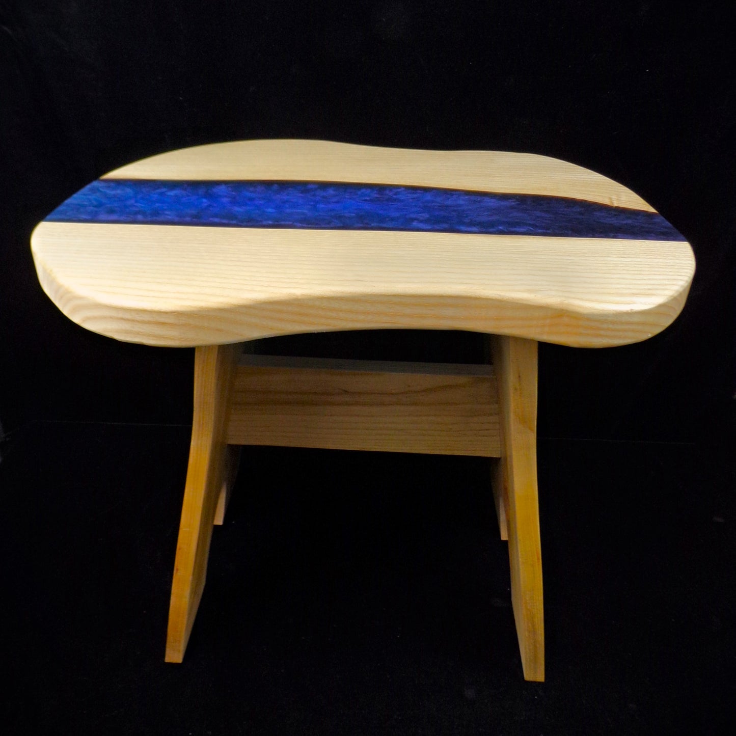 Wooden Stool with Blue Swirled Resin
