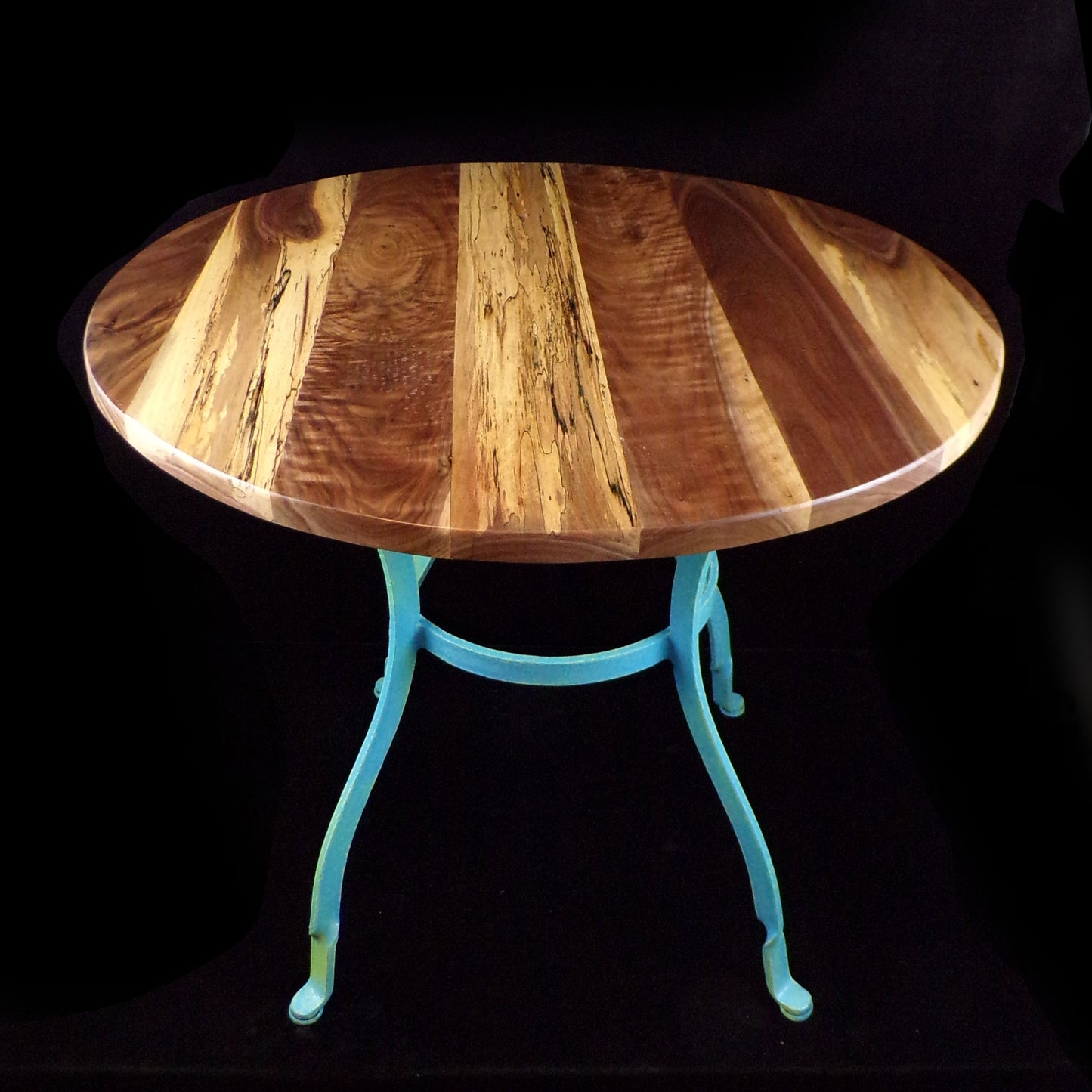 Walnut and Teal Metal Table