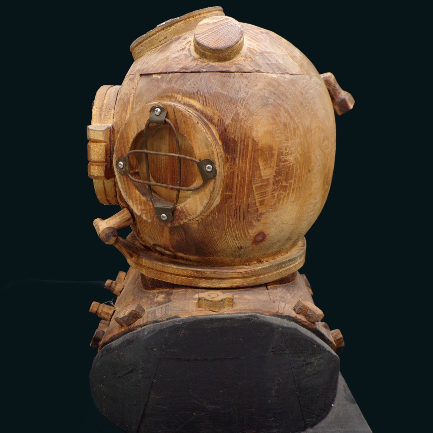 Solid Wood Carved Diving Helmet