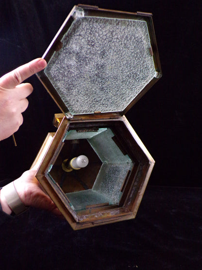 Antique Hexagonal Glass Lantern, Indoor or Outdoor Use