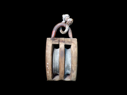 Early Nautical Double-Sheave Wooden Block