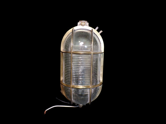 Antique Brass Bulkhead Light with Heavy Duty Glass
