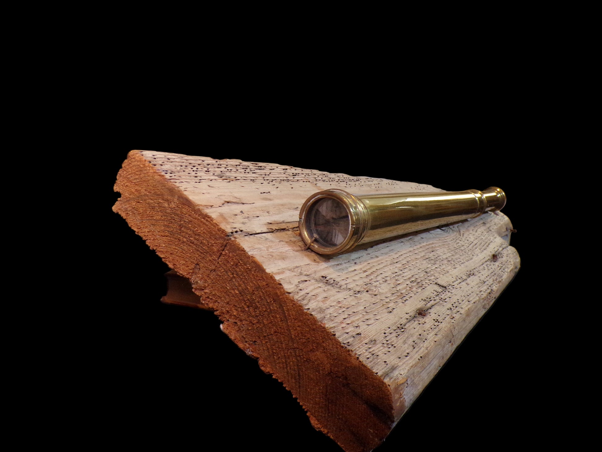 Mounted Spyglass Wall Display, Salvaged Wood - Annapolis Maritime Antiques