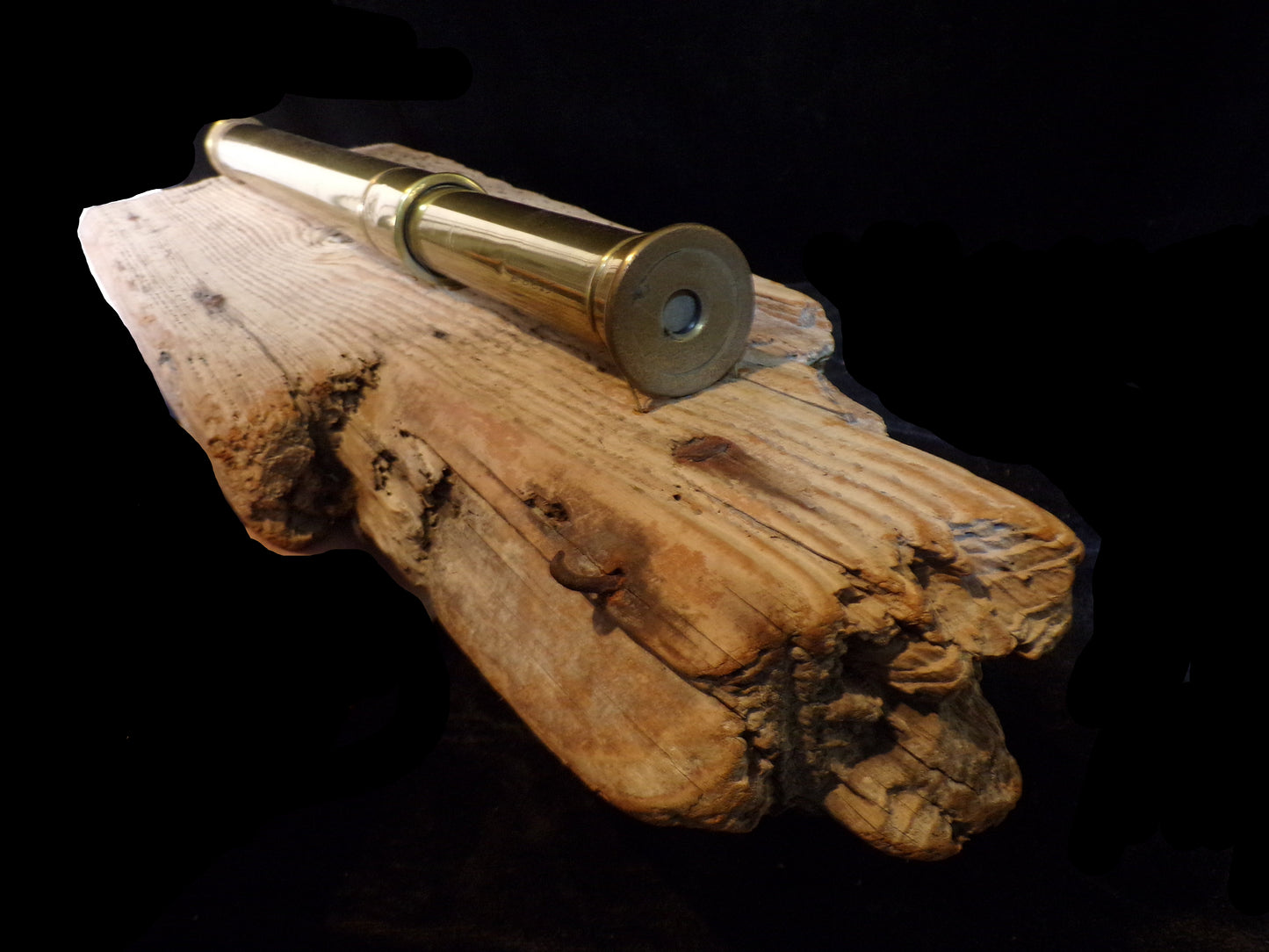 Mounted Spyglass Wall Display, Salvaged Wood - Annapolis Maritime Antiques