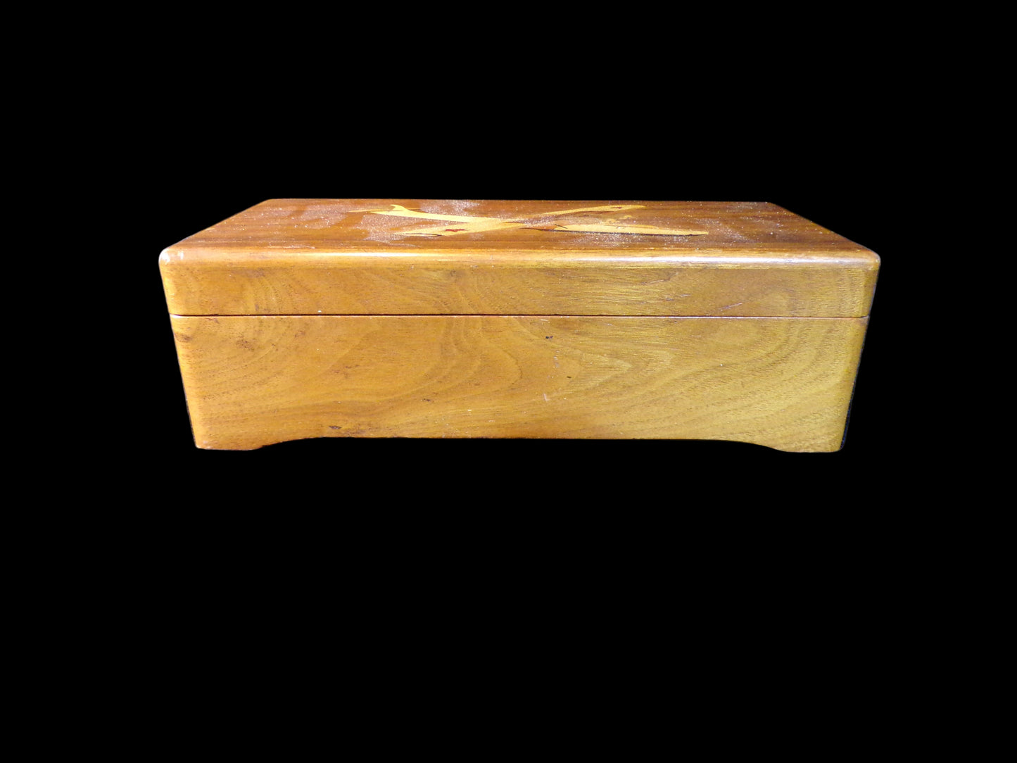 Wood Trinket Box/Music Box, Inlaid Soviet Airplane Motif