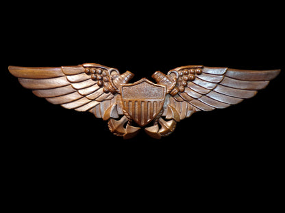 Hand-Carved Wooden U.S. Navy Aviator Wings Wall Plaque – Shield & Anchors Design