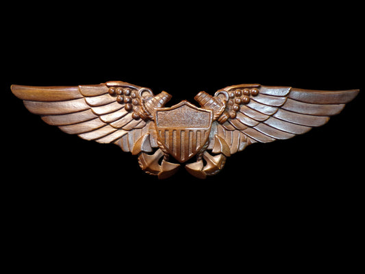 Hand-Carved Wooden U.S. Navy Aviator Wings Wall Plaque – Shield & Anchors Design