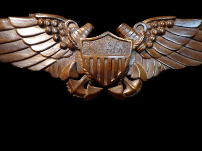 Hand-Carved Wooden U.S. Navy Aviator Wings Wall Plaque – Shield & Anchors Design