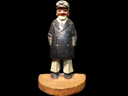 Hand-Carved Wooden Naval Captain Figurine – Folk Art Nautical Decor - Annapolis Maritime Antiques