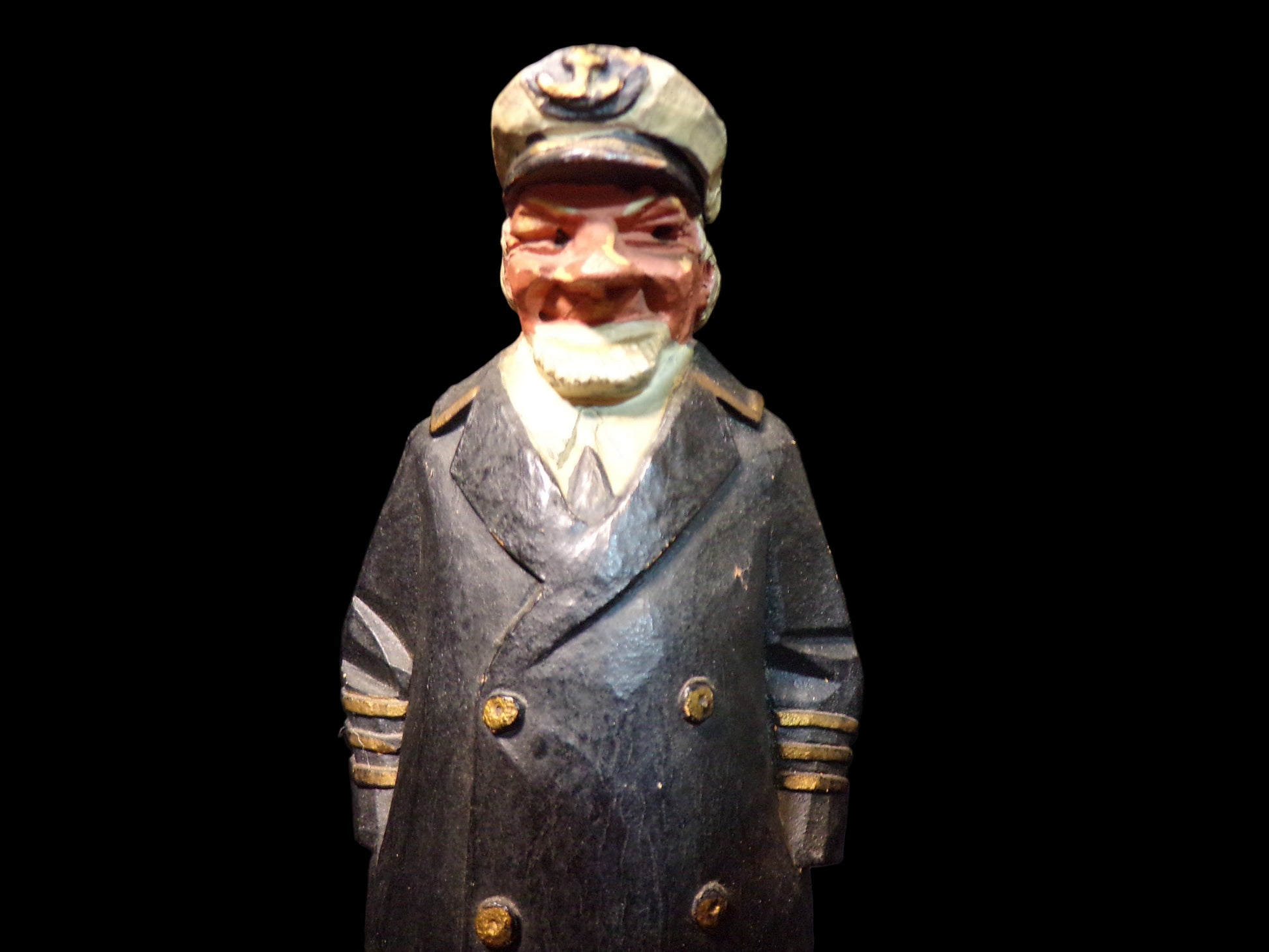 Hand-Carved Wooden Naval Captain Figurine – Folk Art Nautical Decor - Annapolis Maritime Antiques
