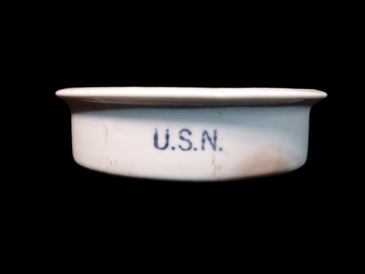 U.S. Navy Ceramic Soap Dish – Marked “U.S.N.” Military Issued – WWII Era - Annapolis Maritime Antiques