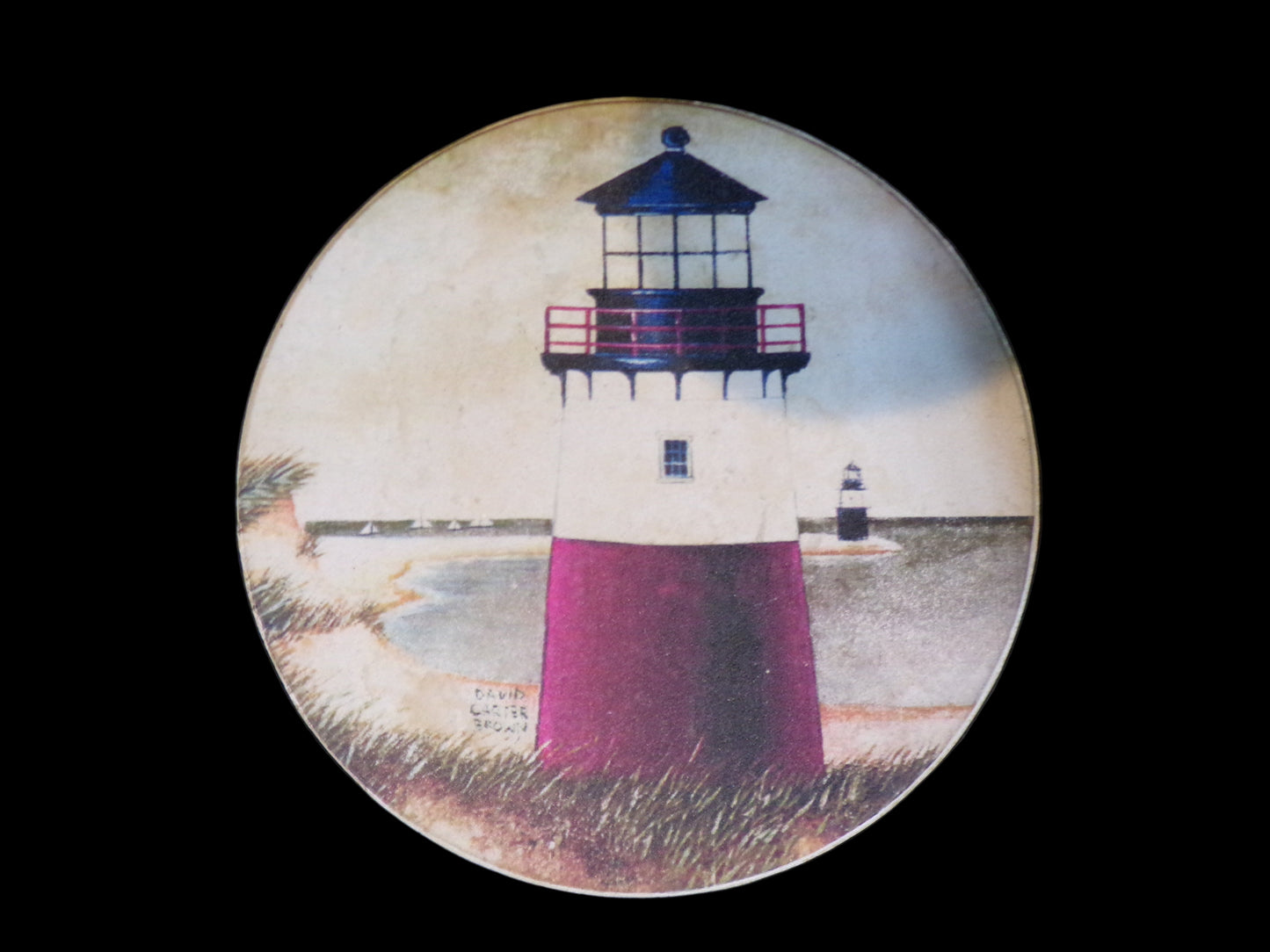 Set of 4 David Carter Brown Lighthouse Nautical Coasters – Cork Backed - Annapolis Maritime Antiques