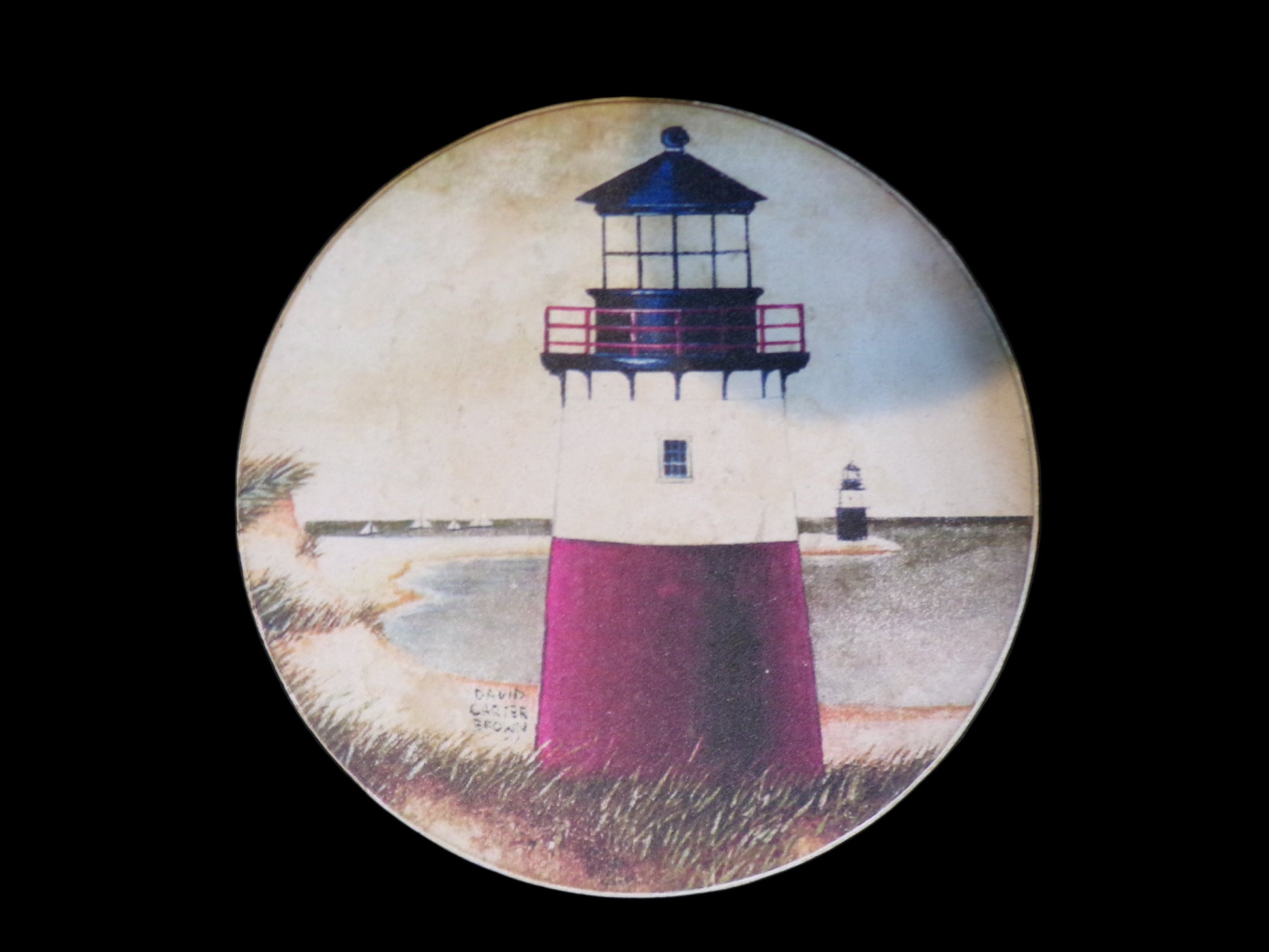 Set of 4 David Carter Brown Lighthouse Nautical Coasters – Cork Backed - Annapolis Maritime Antiques